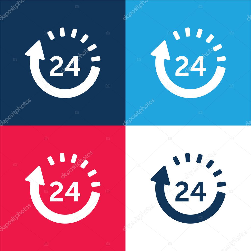 24 Hours Delivery blue and red four color minimal icon set