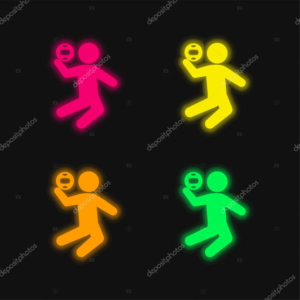 Beach Volleyball four color glowing neon vector icon