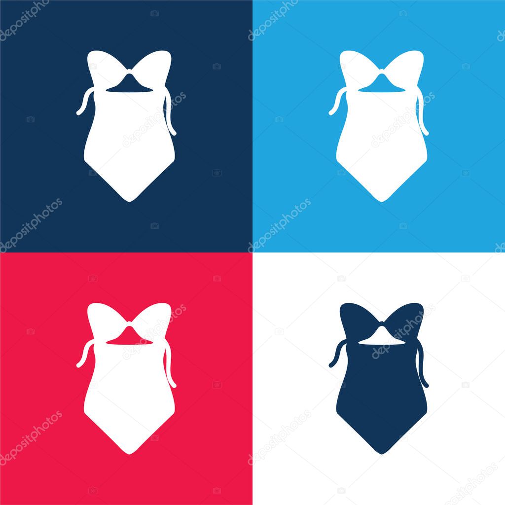 Bikini One Piece Swimwear blue and red four color minimal icon set