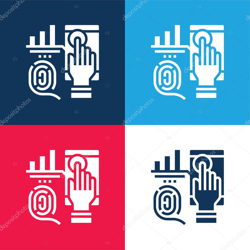 Biometric blue and red four color minimal icon set
