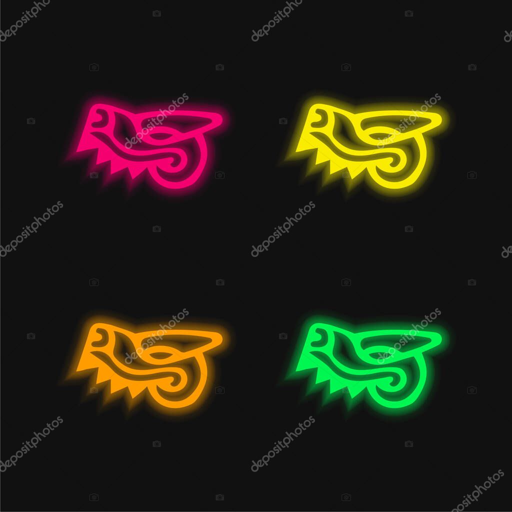Animal Head Symbol Of Mexico Antique Cultures four color glowing neon vector icon