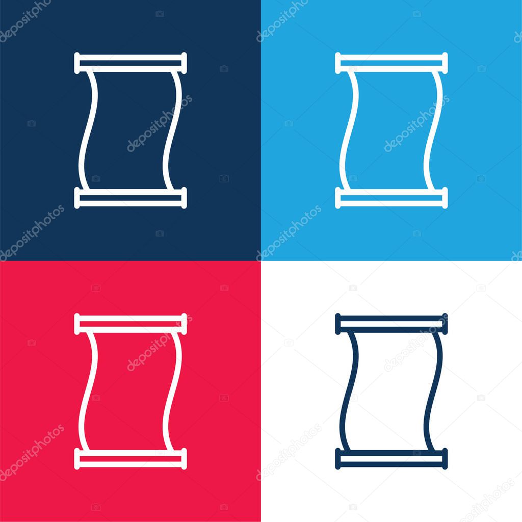 Ancient Paper Scroll Outline blue and red four color minimal icon set