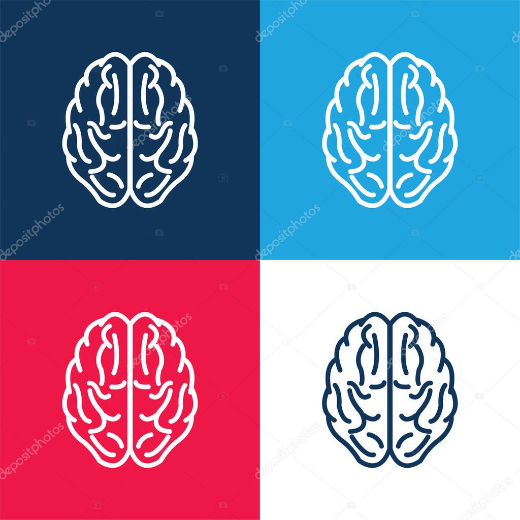 Brain Upper View Outline blue and red four color minimal icon set