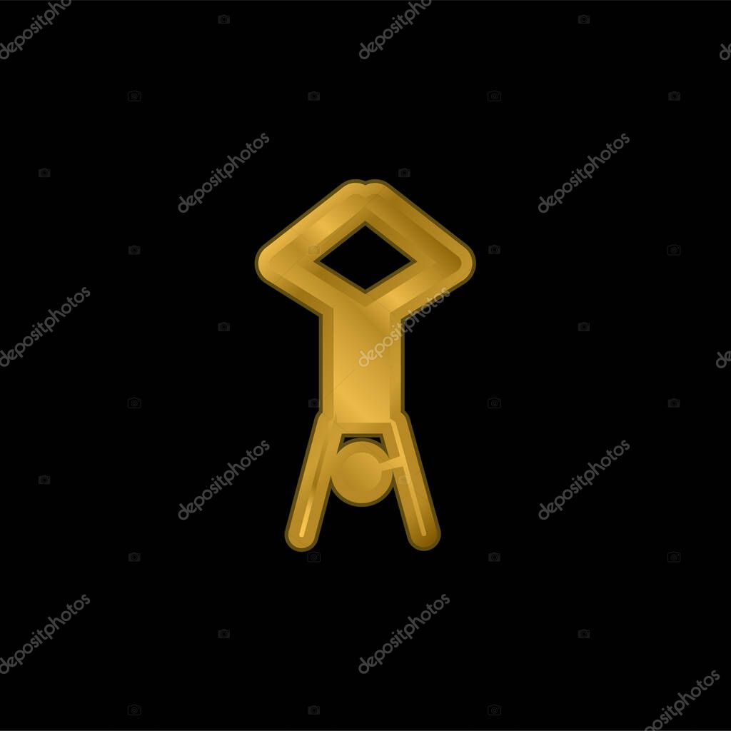 Acrobat Posture Silhouette With Head Down And Legs Up gold plated metalic icon or logo vector