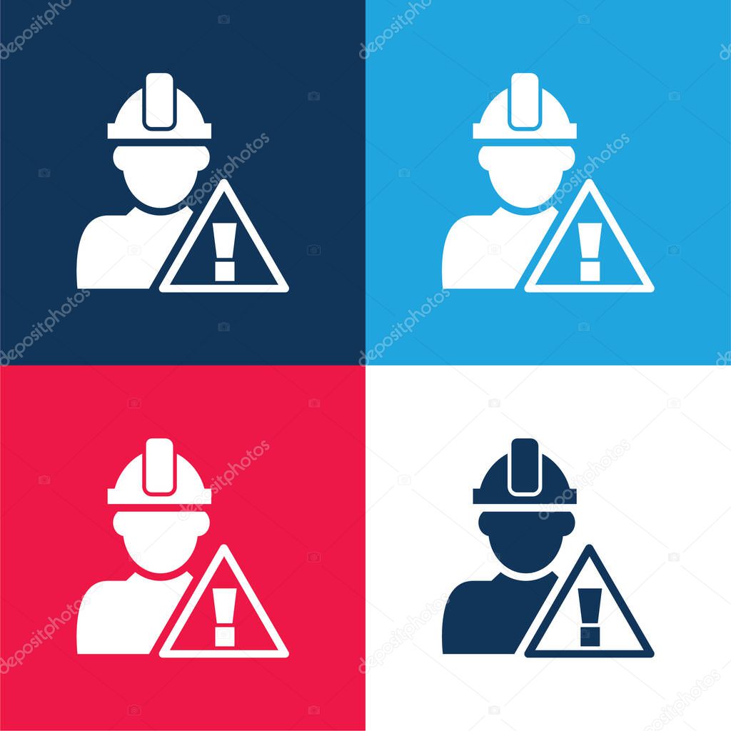 Attention Signal And Construction Worker blue and red four color minimal icon set