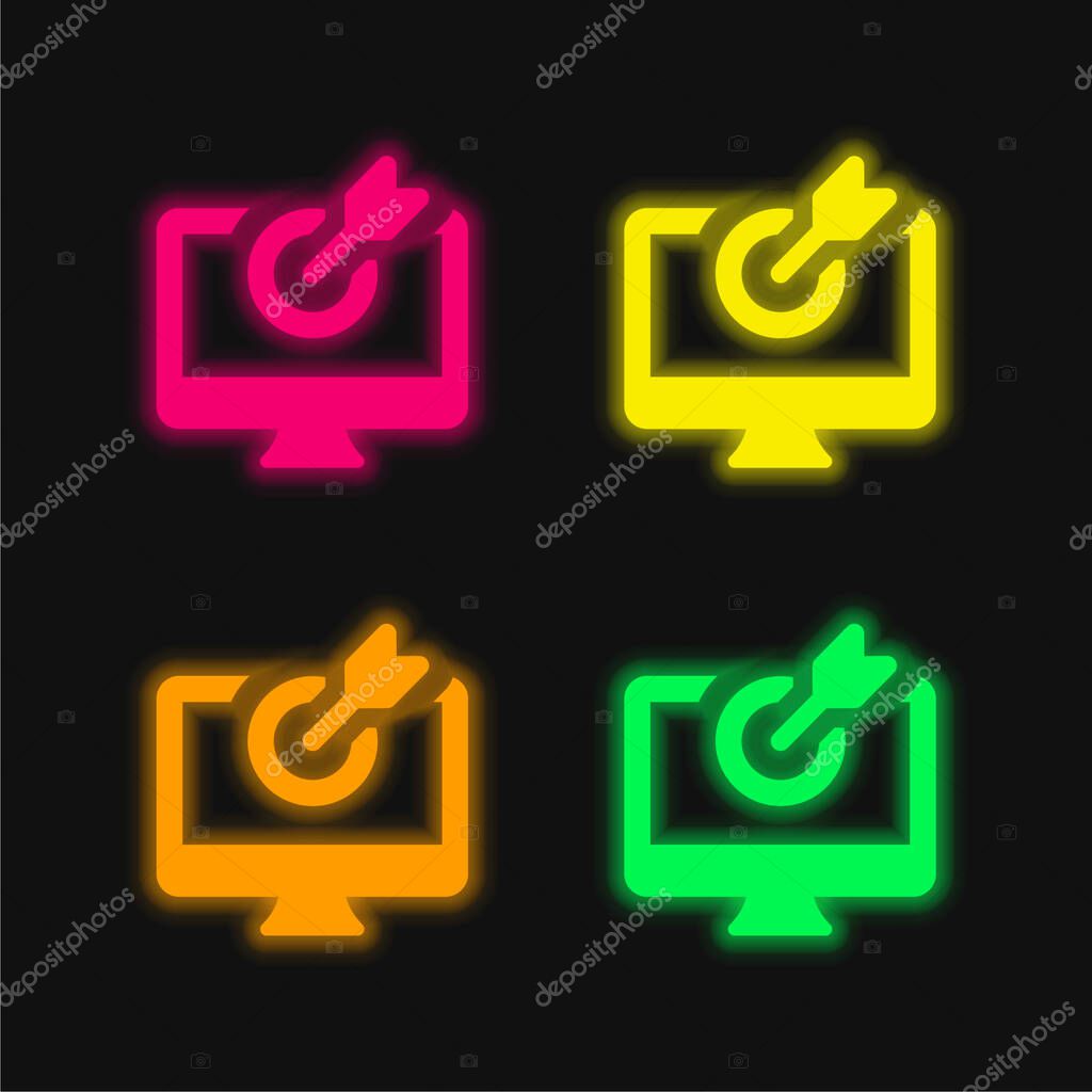 Arrow four color glowing neon vector icon