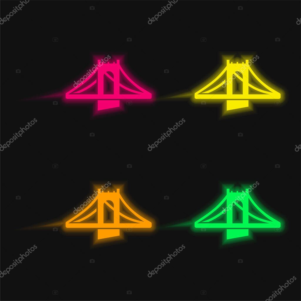 Bridge four color glowing neon vector icon