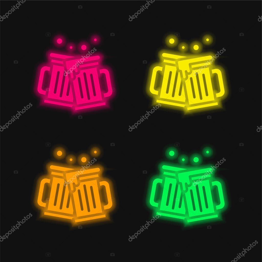 Beers four color glowing neon vector icon
