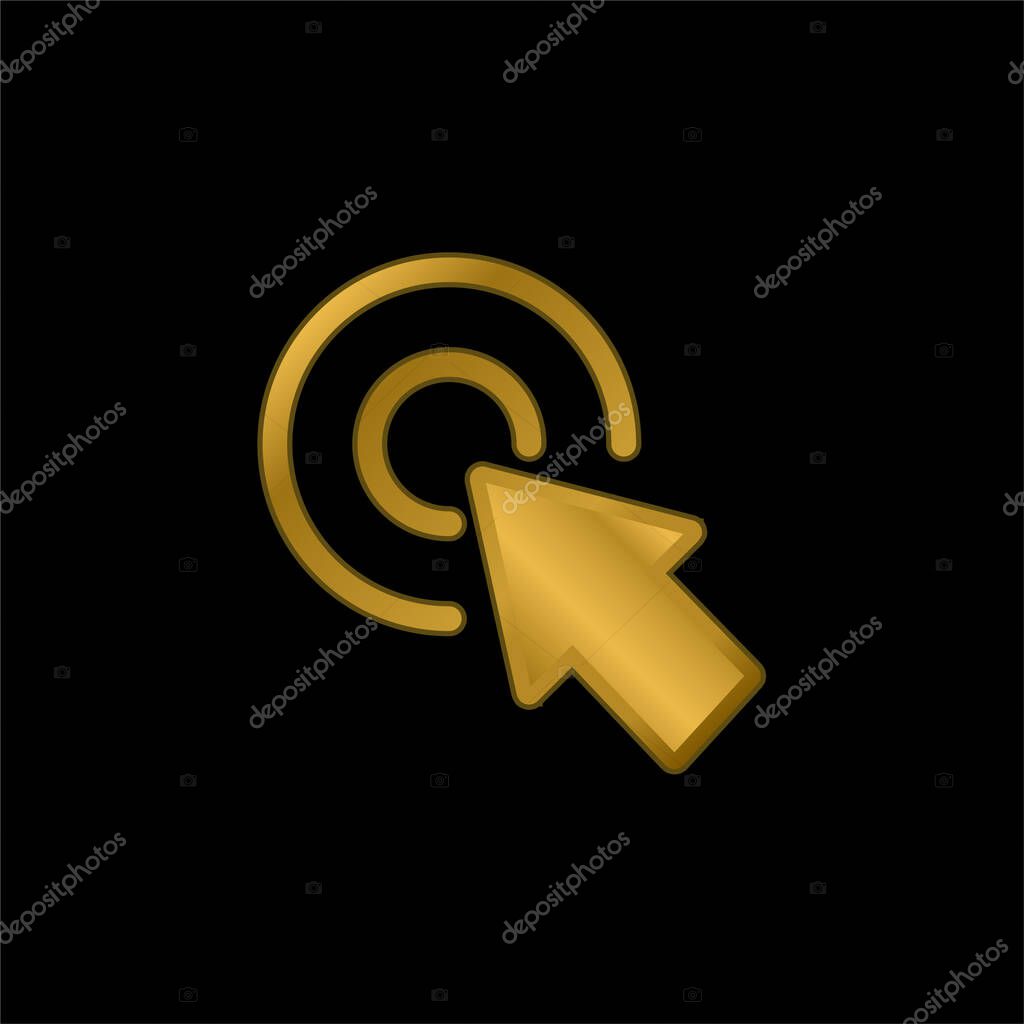 Arrow Pointing The Center Of A Circular Button Of Two Concentric Circles gold plated metalic icon or logo vector