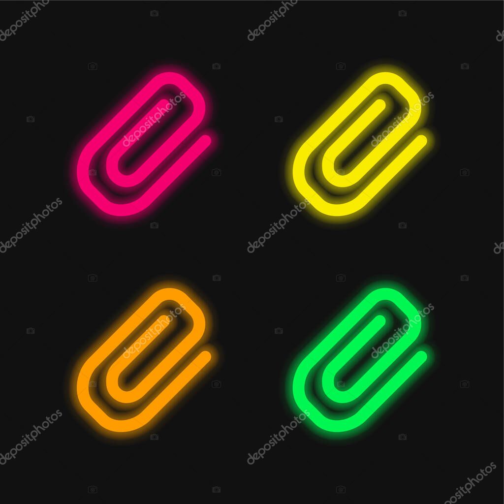 Attachment Diagonal Symbol Of A Paperclip four color glowing neon vector icon