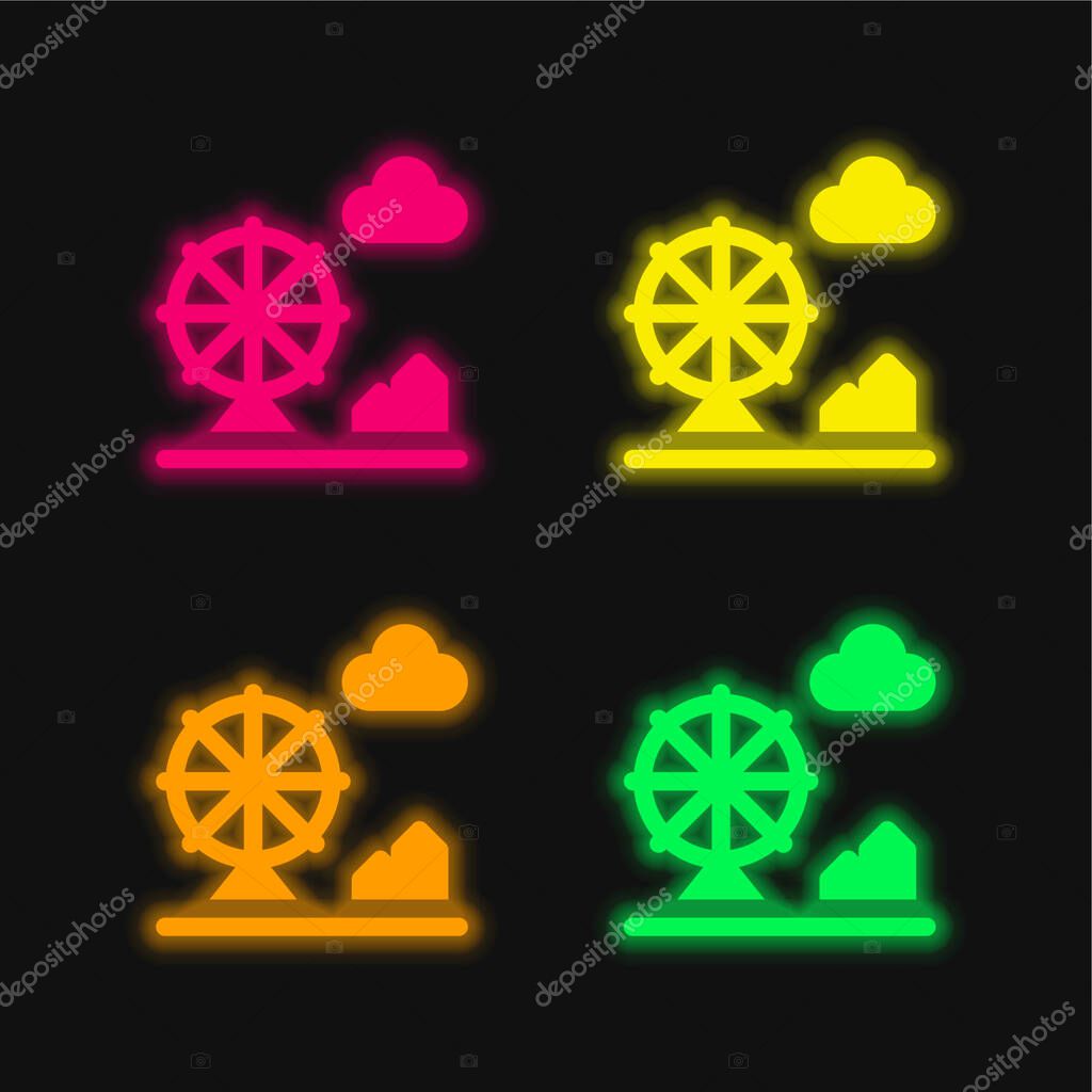 Amusement Park four color glowing neon vector icon