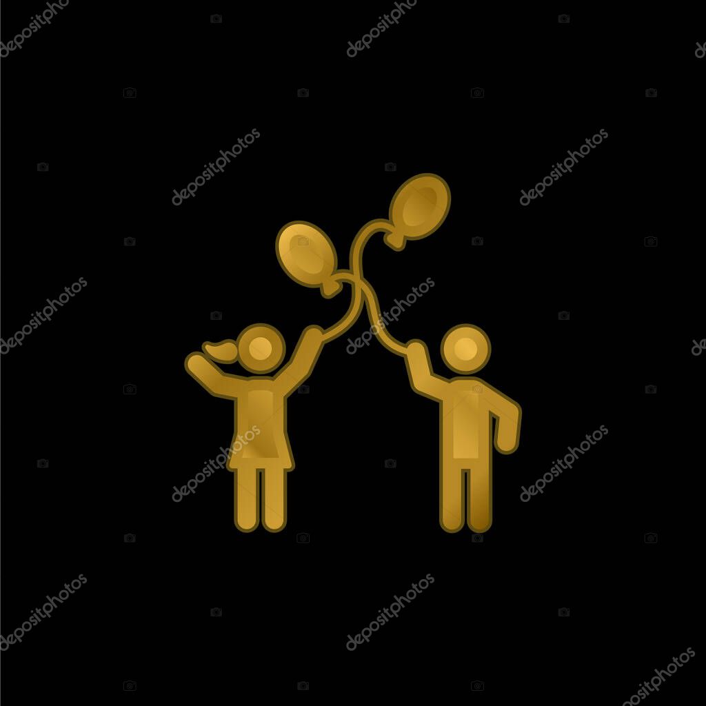 Balloon Playing gold plated metalic icon or logo vector