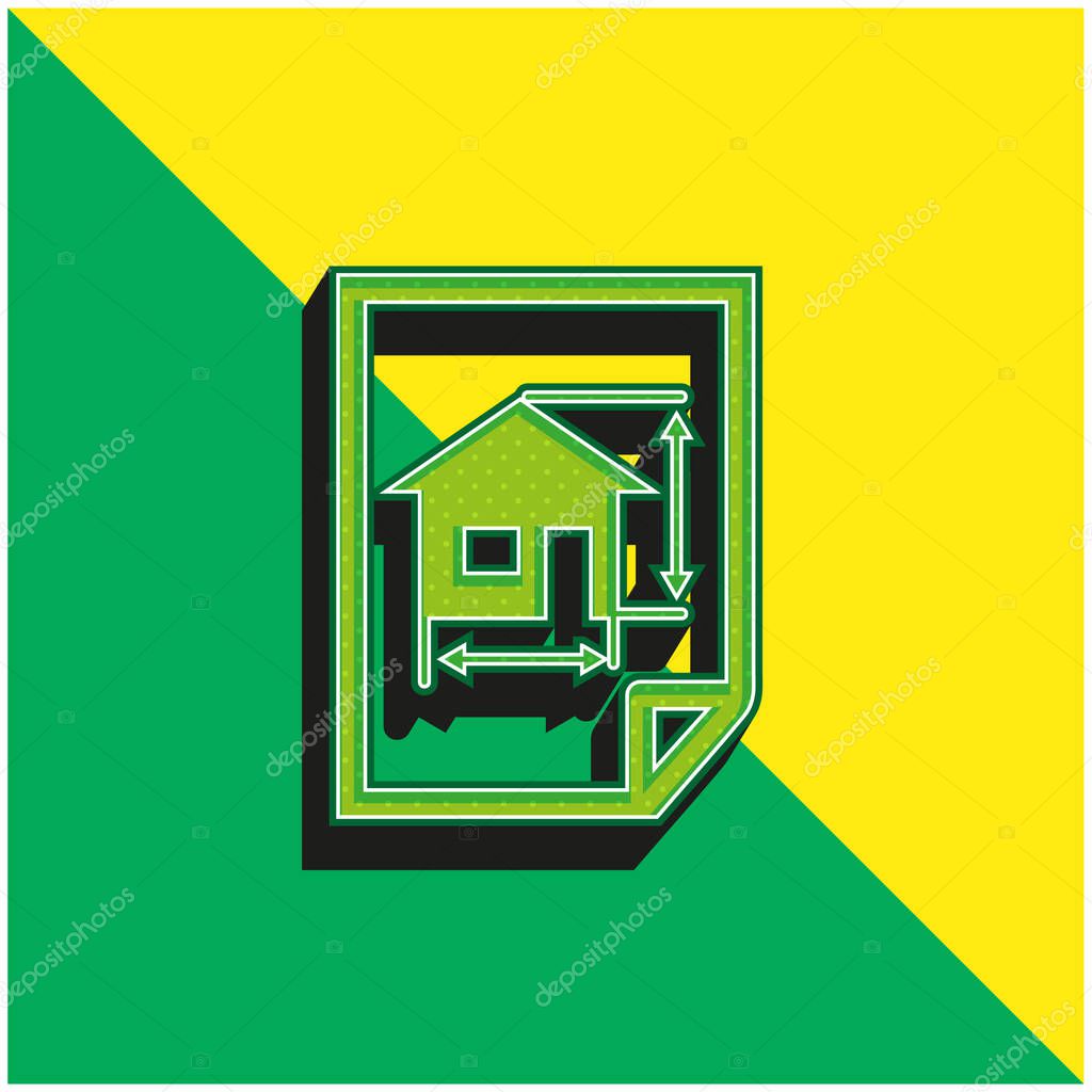 Architecture Draw Of A House On A Paper Green and yellow modern 3d vector icon logo