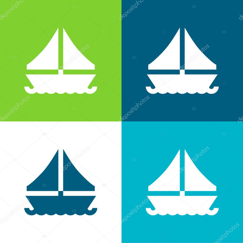 Boat Flat four color minimal icon set