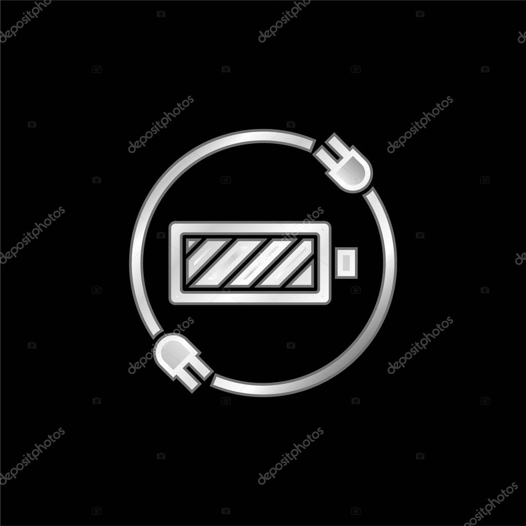 Battery Status silver plated metallic icon