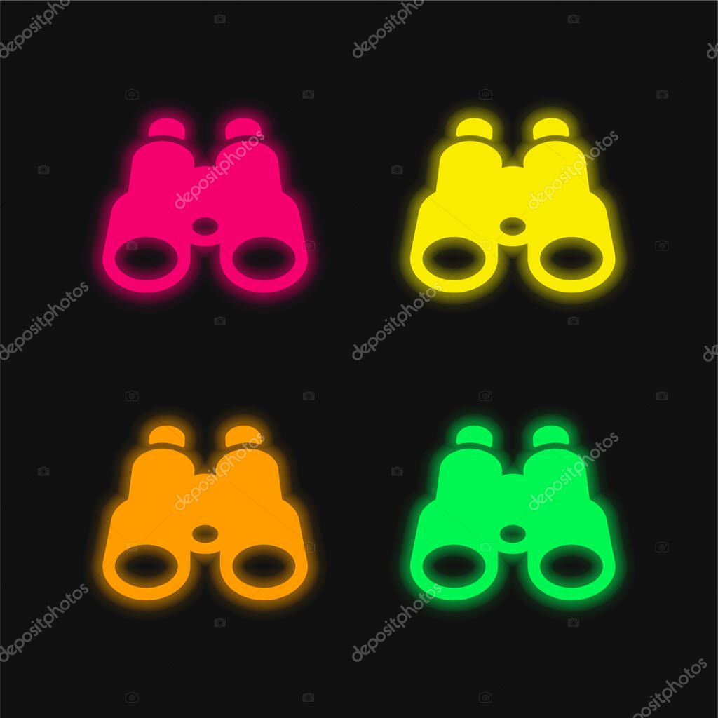 Binoculars four color glowing neon vector icon