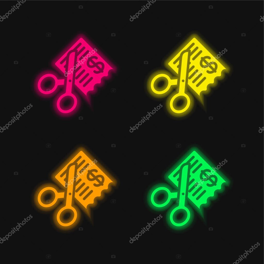 Bills four color glowing neon vector icon