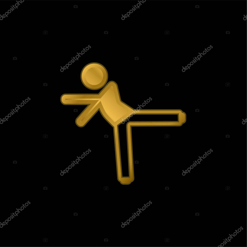Boy Kicking With Left Leg gold plated metalic icon or logo vector