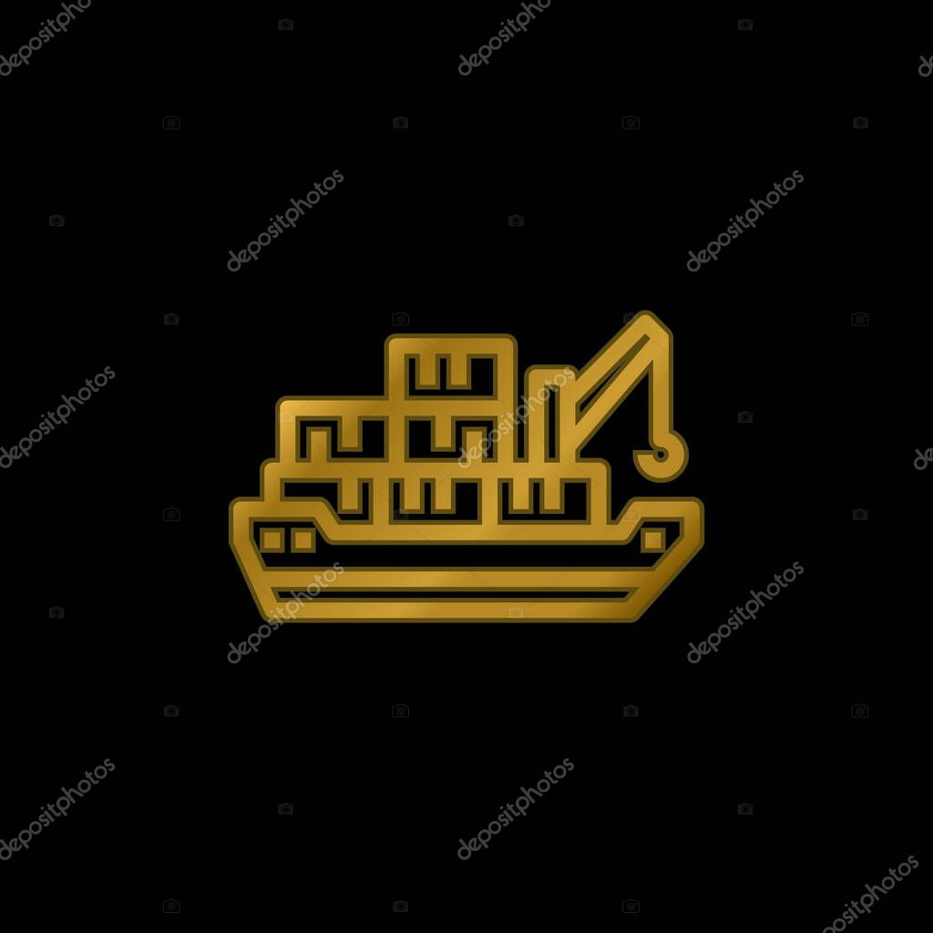 Barge gold plated metalic icon or logo vector