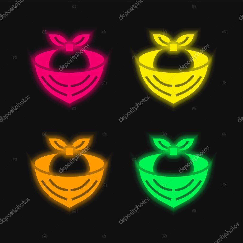 Bandana four color glowing neon vector icon