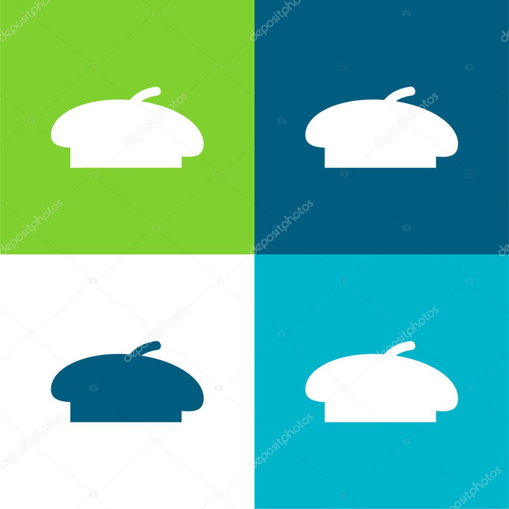 Beret Black Shape Flat four color minimal icon set