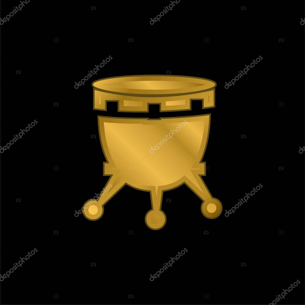 African Drum With Stand gold plated metalic icon or logo vector