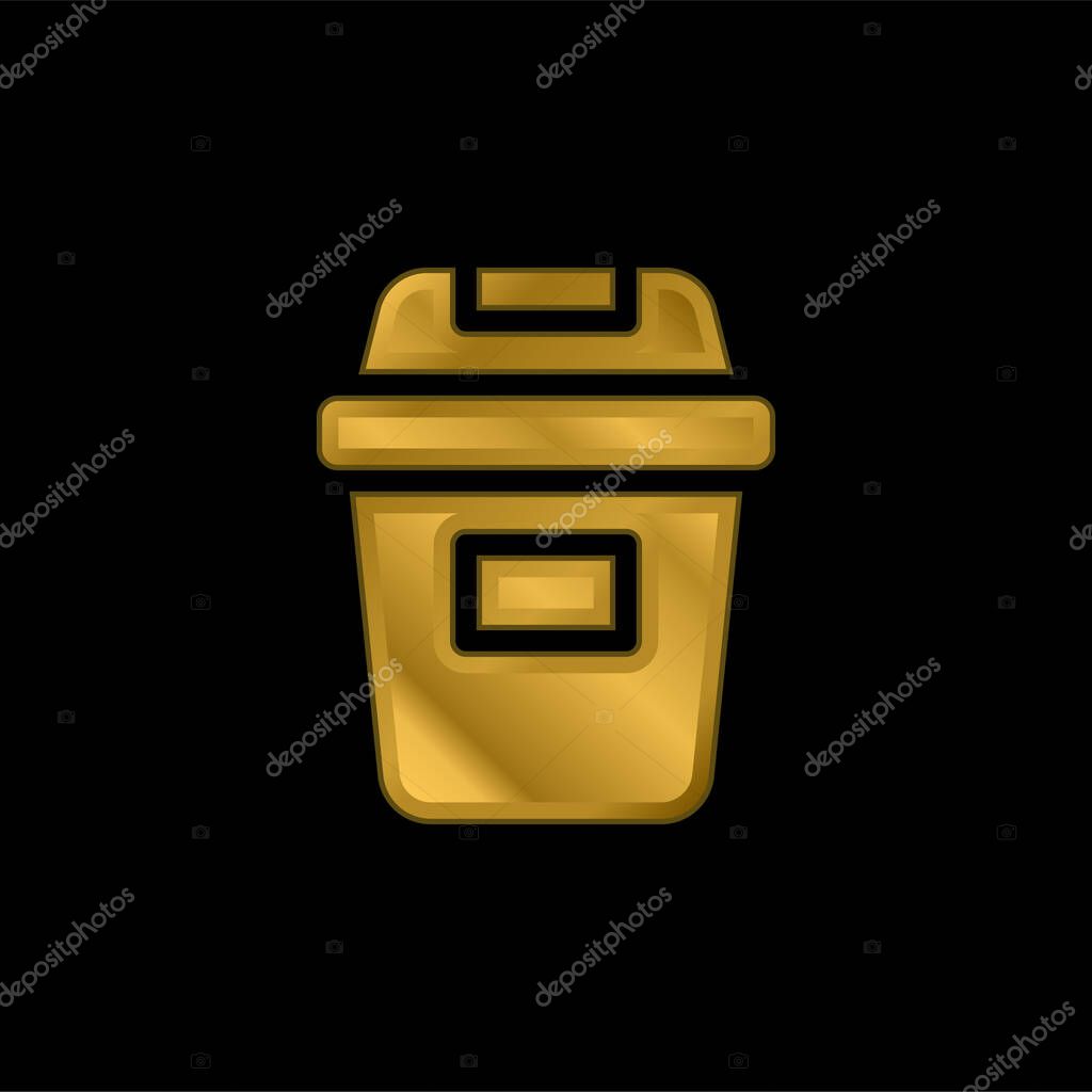 Bin gold plated metalic icon or logo vector