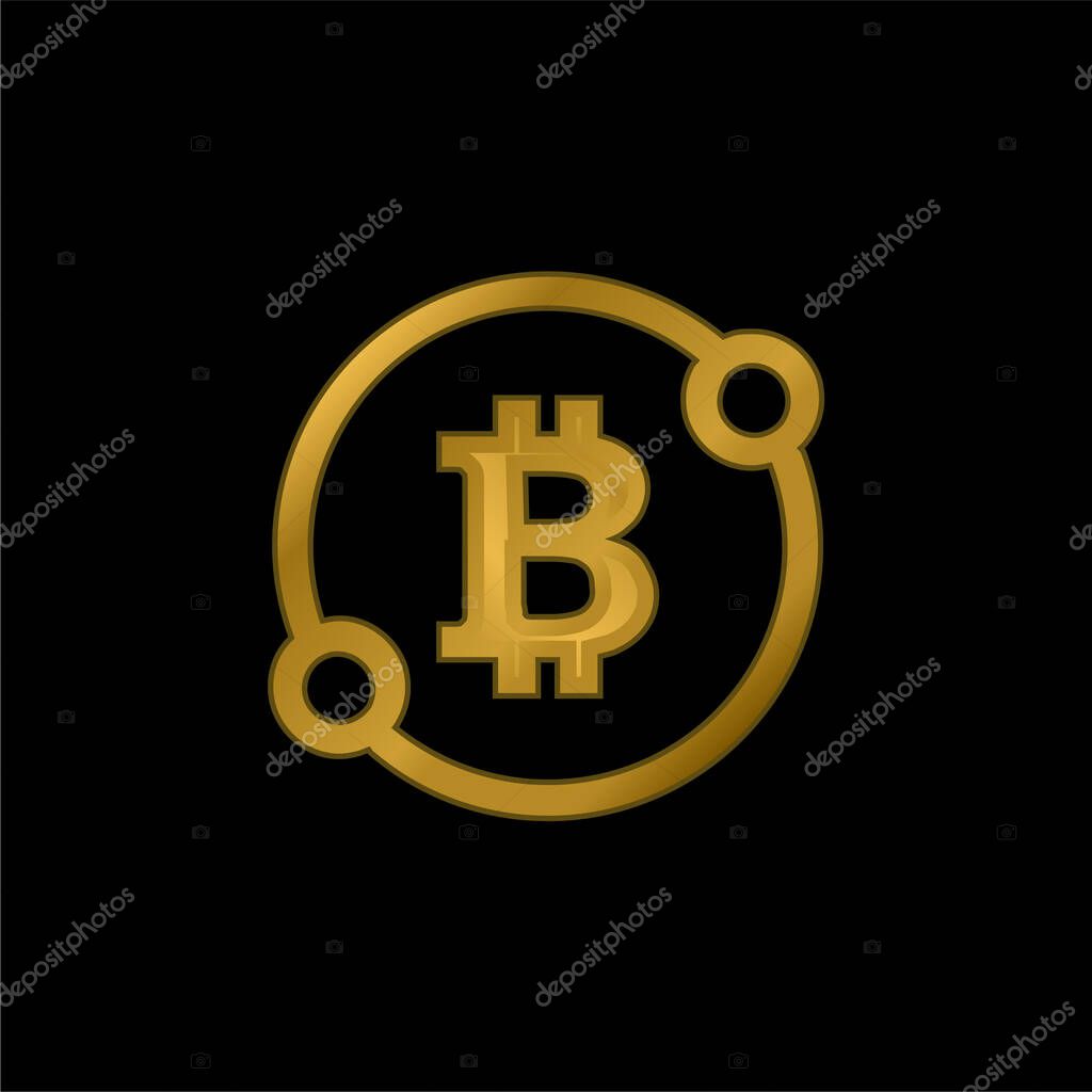 Bitcoin Sign In A Circle With Two Spots Connect Symbol gold plated metalic icon or logo vector