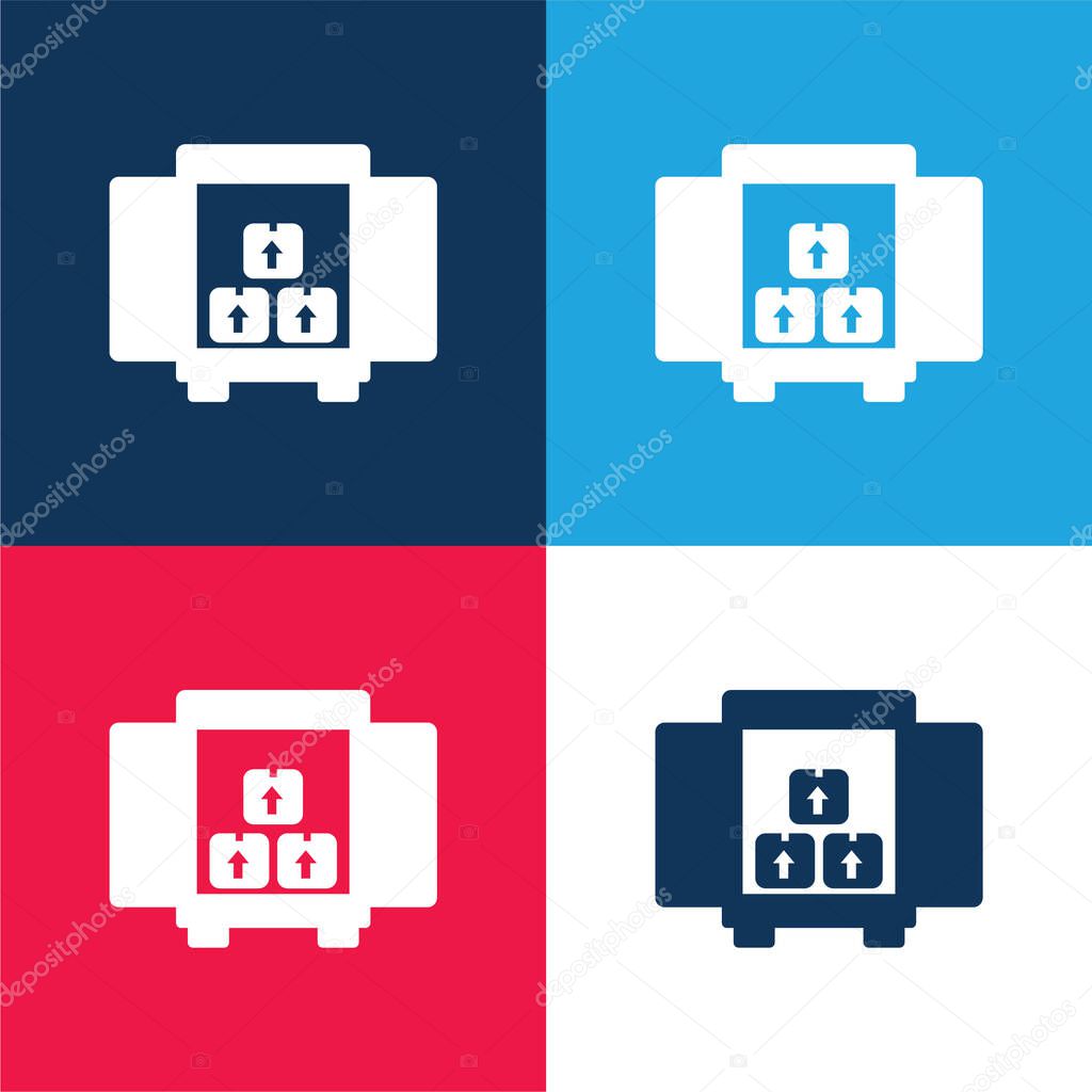 Boxes Storage For Delivery Inside A Truck Box From Back View blue and red four color minimal icon set