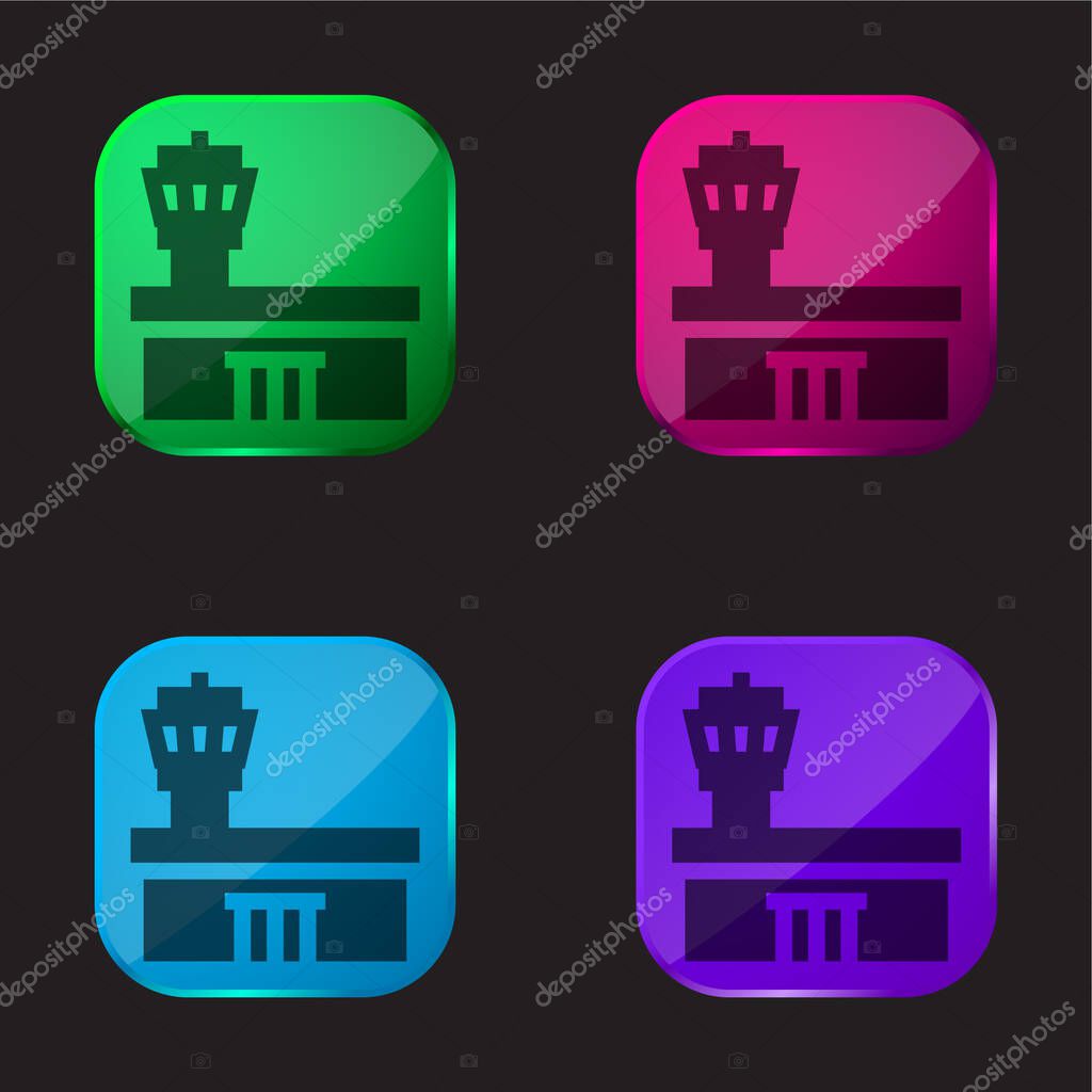 Airport four color glass button icon