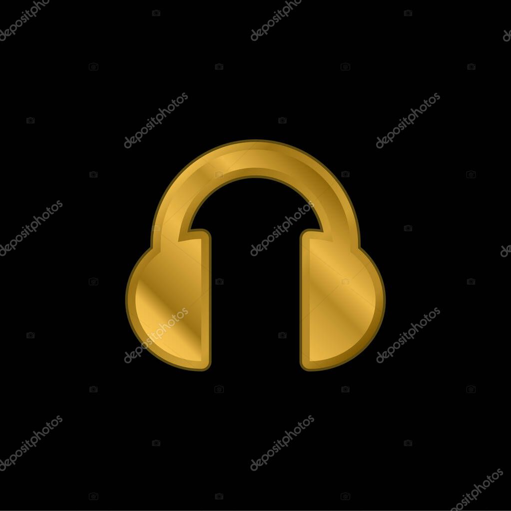 Black Headphones gold plated metalic icon or logo vector