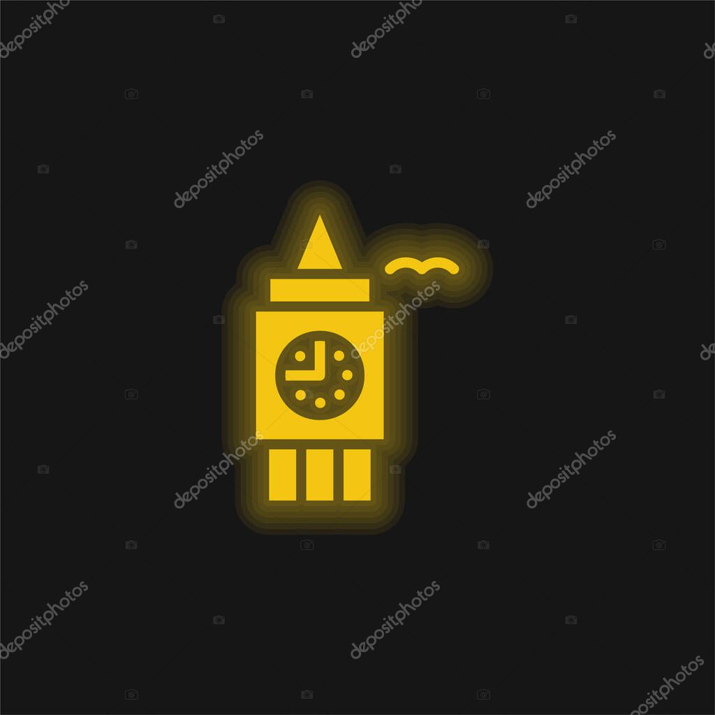 Big Ben yellow glowing neon icon