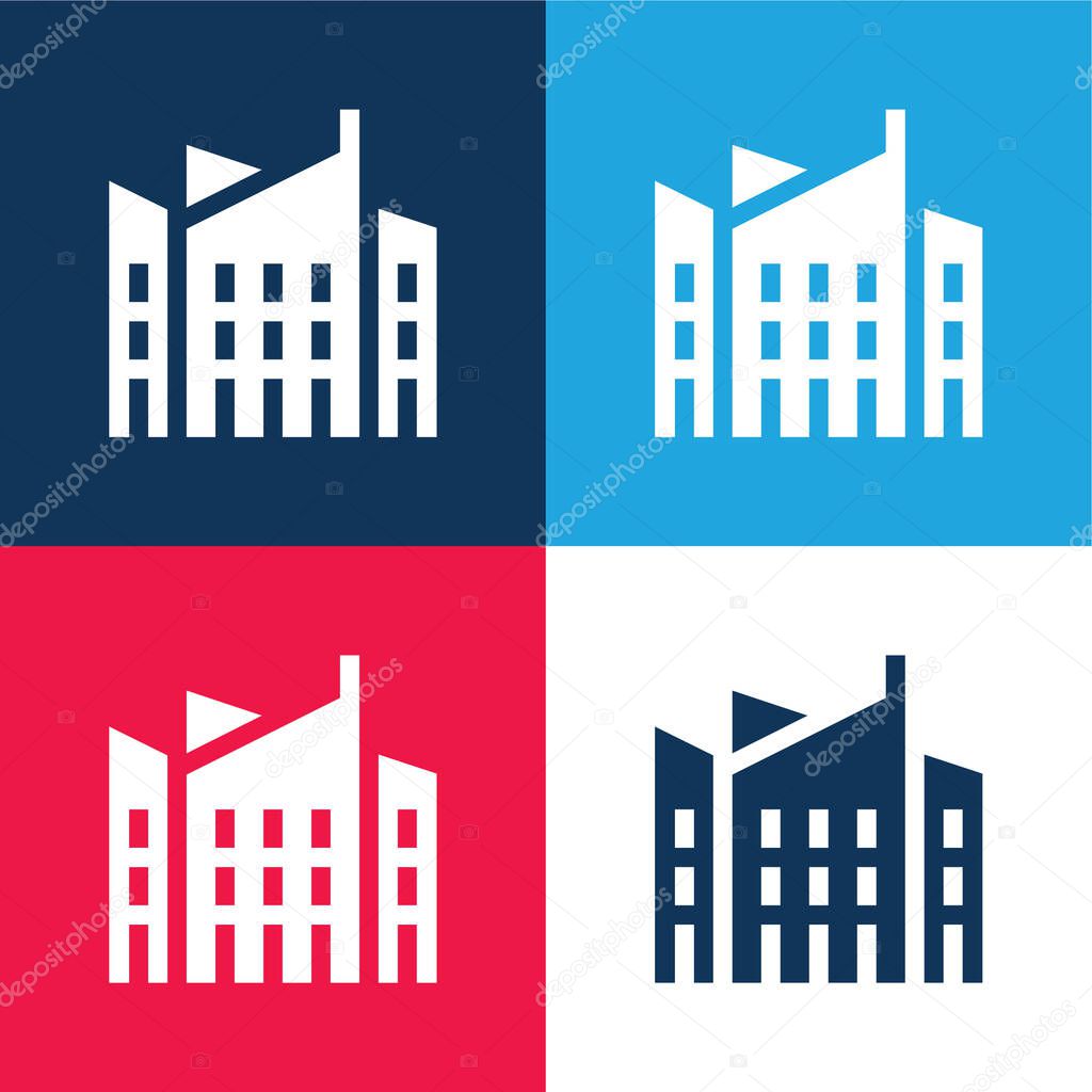 Architecture blue and red four color minimal icon set