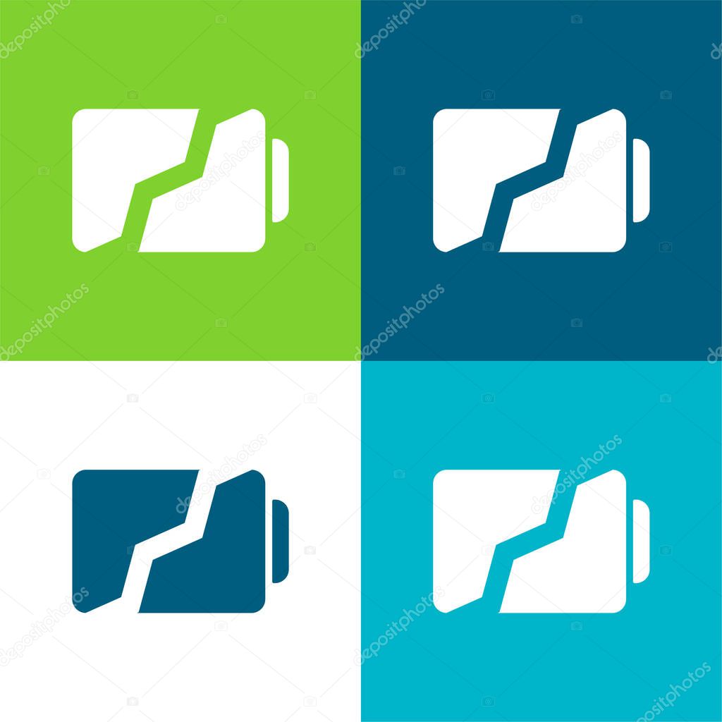 Battery Broken In Two Parts Symbol Flat four color minimal icon set