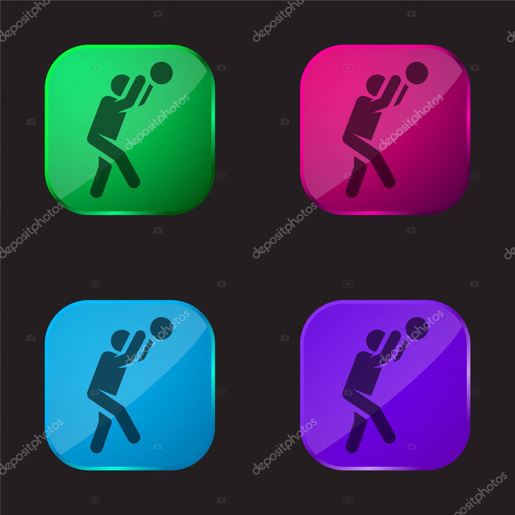 Basketball Player four color glass button icon