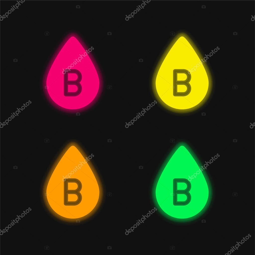 B Blood Type four color glowing neon vector icon