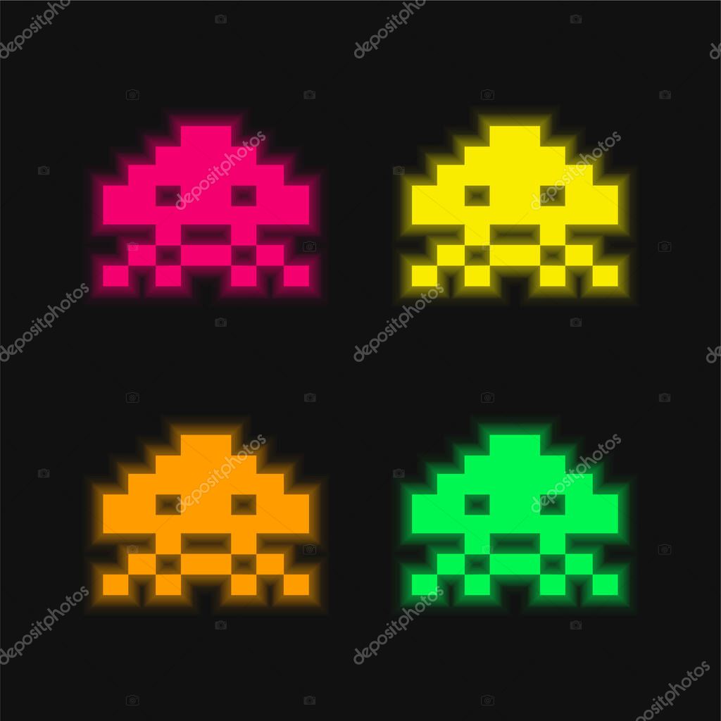 Alien Of Game four color glowing neon vector icon