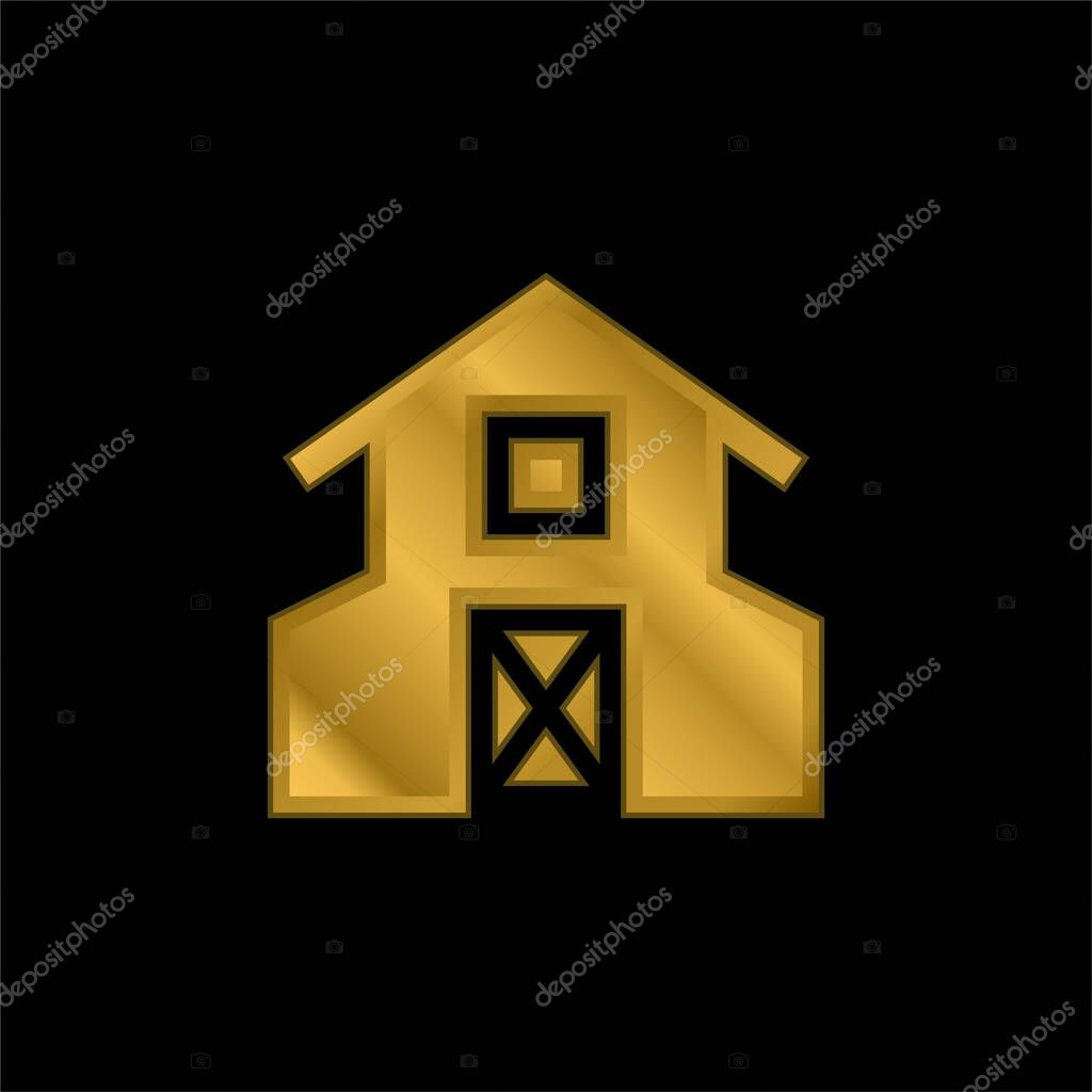 Barn gold plated metalic icon or logo vector