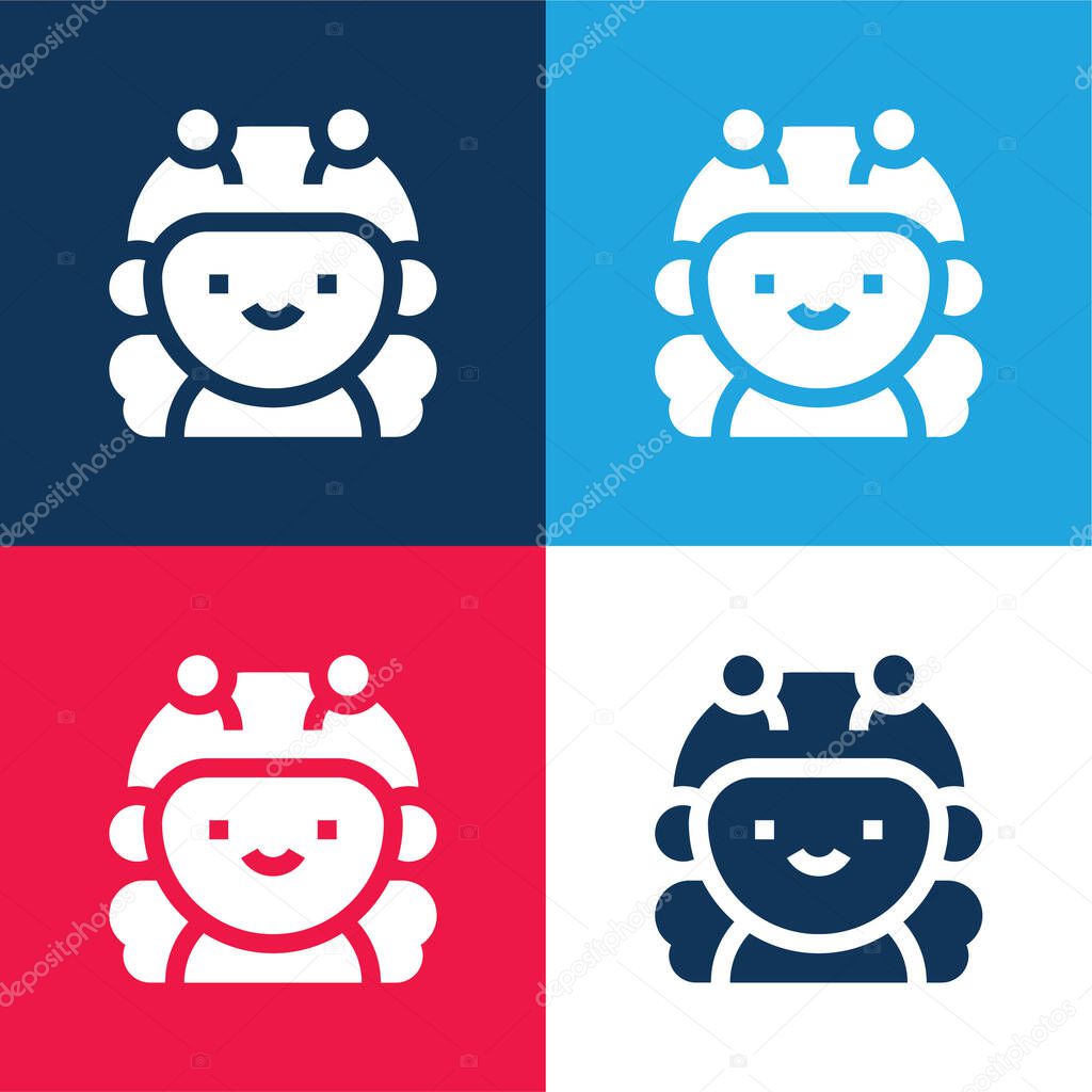 Bee blue and red four color minimal icon set