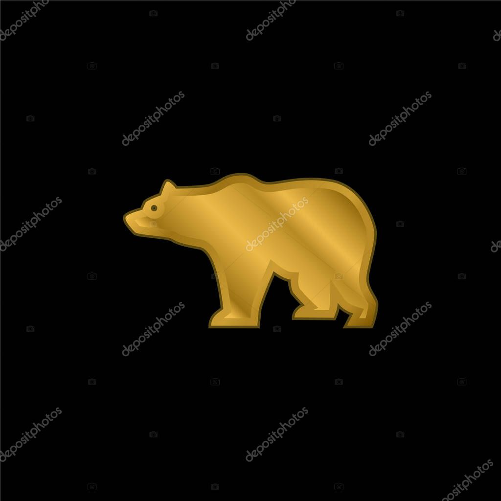 Bear Side View Silhouette gold plated metalic icon or logo vector