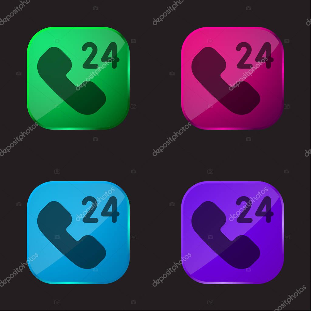 24 Hours Support four color glass button icon