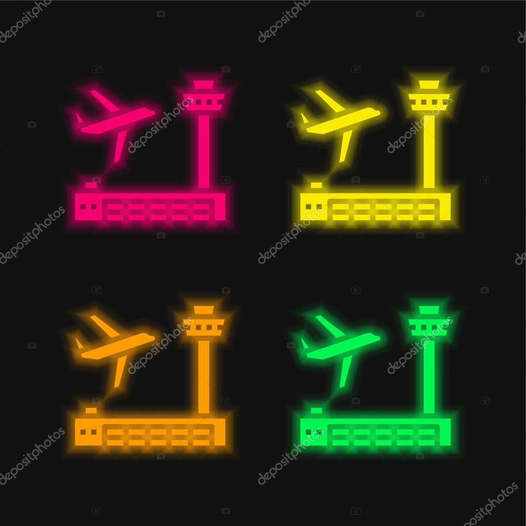 Airport four color glowing neon vector icon