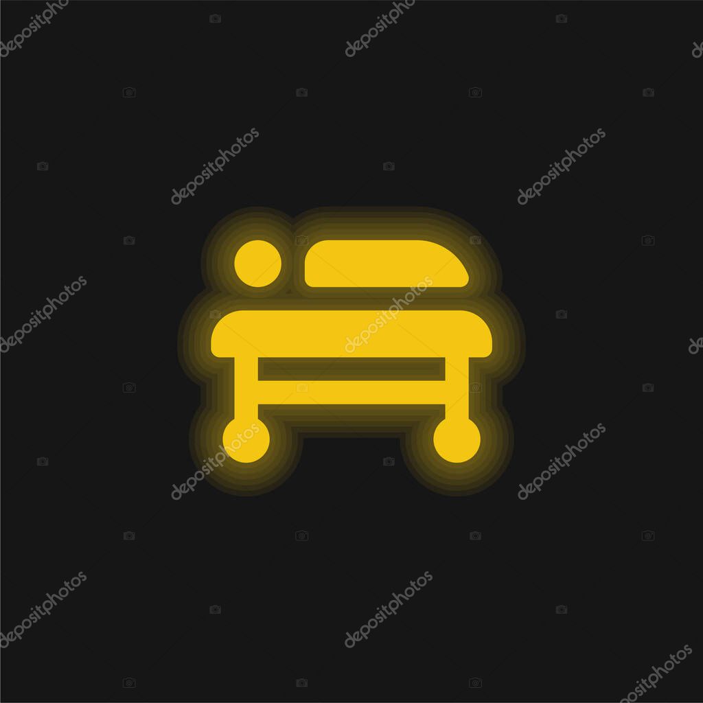 Bed yellow glowing neon icon