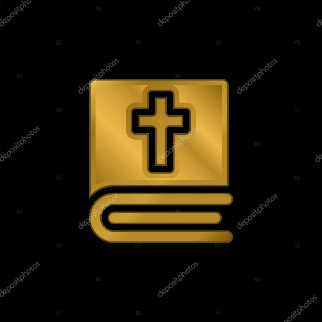 Bible gold plated metalic icon or logo vector