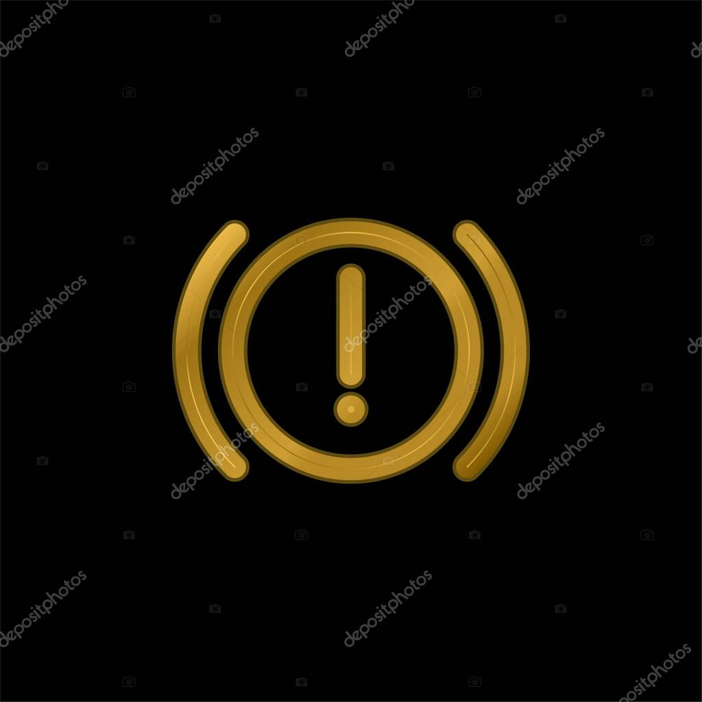 Brake System Warning gold plated metalic icon or logo vector