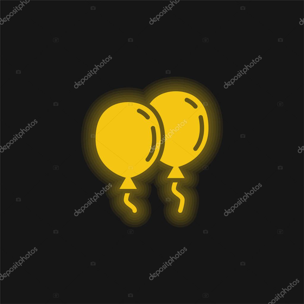 Balloons yellow glowing neon icon