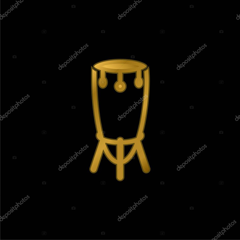 African Tall Drum With Stand gold plated metalic icon or logo vector