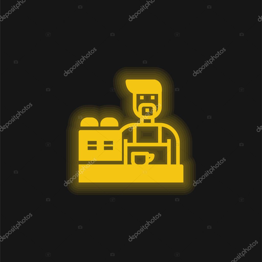 Barista yellow glowing neon icon