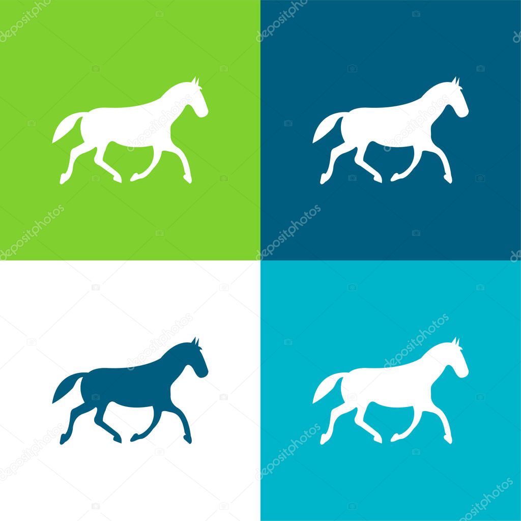 Black Race Horse Walking Pose Flat four color minimal icon set