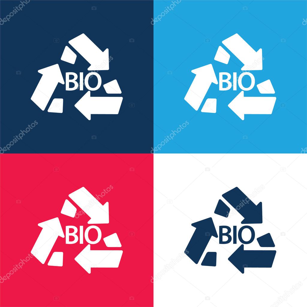 Bio Mass Recycle Symbol blue and red four color minimal icon set